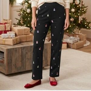 vtg‎ Holiday Snowman Pants Embroidered novelty Black 8 festive christmas